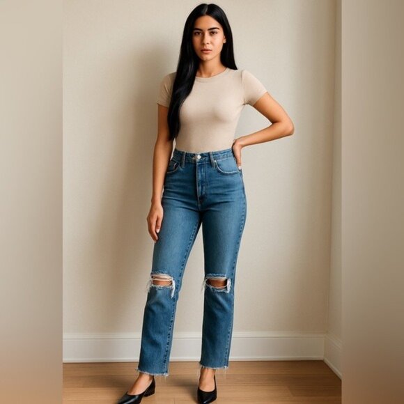 RSQ High Rise Straight Leg Distressed Raw Hem Jeans Size 27 - Picture 11 of 11